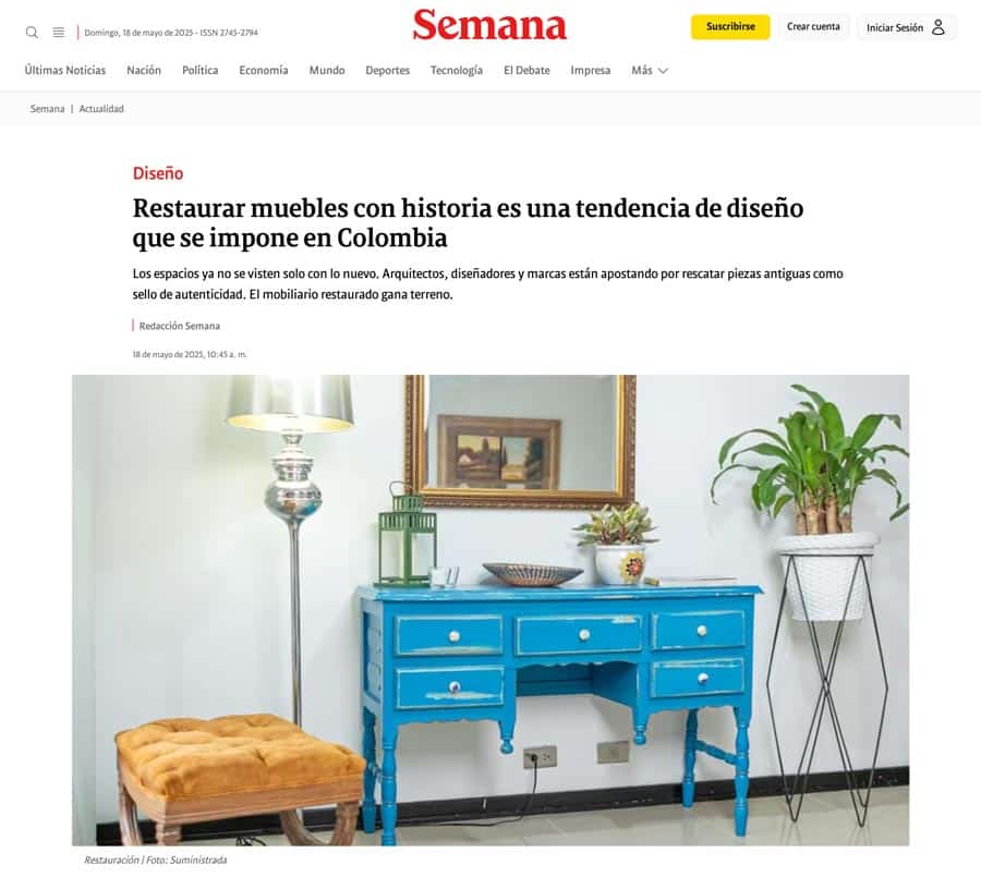 Publicación de Semana donde hablan de restauración de muebles y mencionan como diseñadora destacada en el tema a Lurdes.